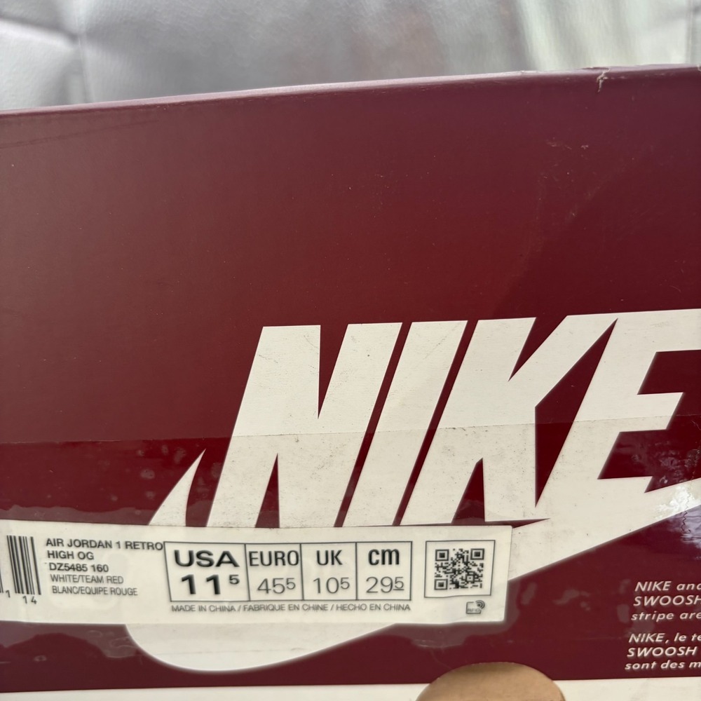 Size 11.5 Nike Air Jordan 1 Retro High OG Team Red White Mens Shoes DZ5485-160 - Picture 12 of 13